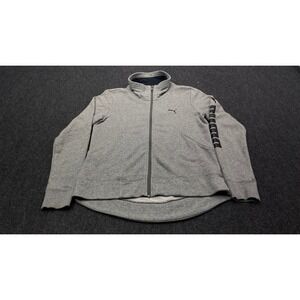 Puma Track Jacket Mens Medium M Gray Full Zip Logo Sleeve Curved Hem 10586